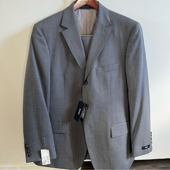 NWT Hugo Boss Pinstripe Gray 3Button Suit Scorsese Movie Hollywood Unhemmed - Picture 1 of 17